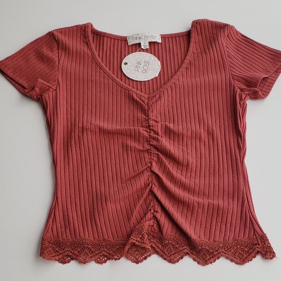 PINK ROSE Front Drawstring lace Short Sleeve Top - Picture 2 of 5